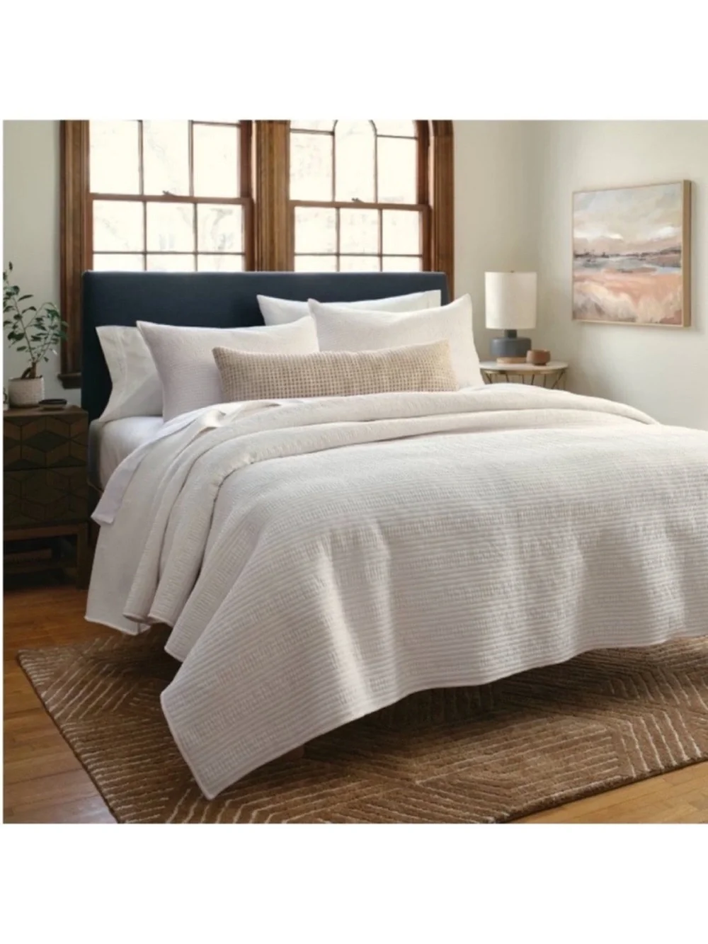 NWT King Ruched Velvet Quilt Ivory - Threshold